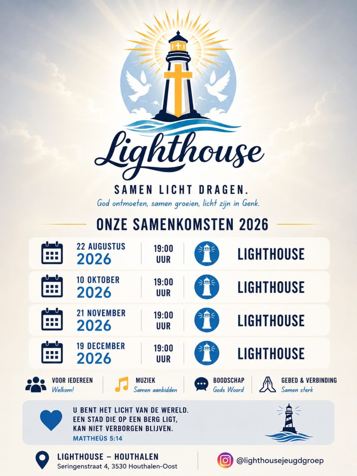 Poster met de Lighthouse samenkomsten van 2026